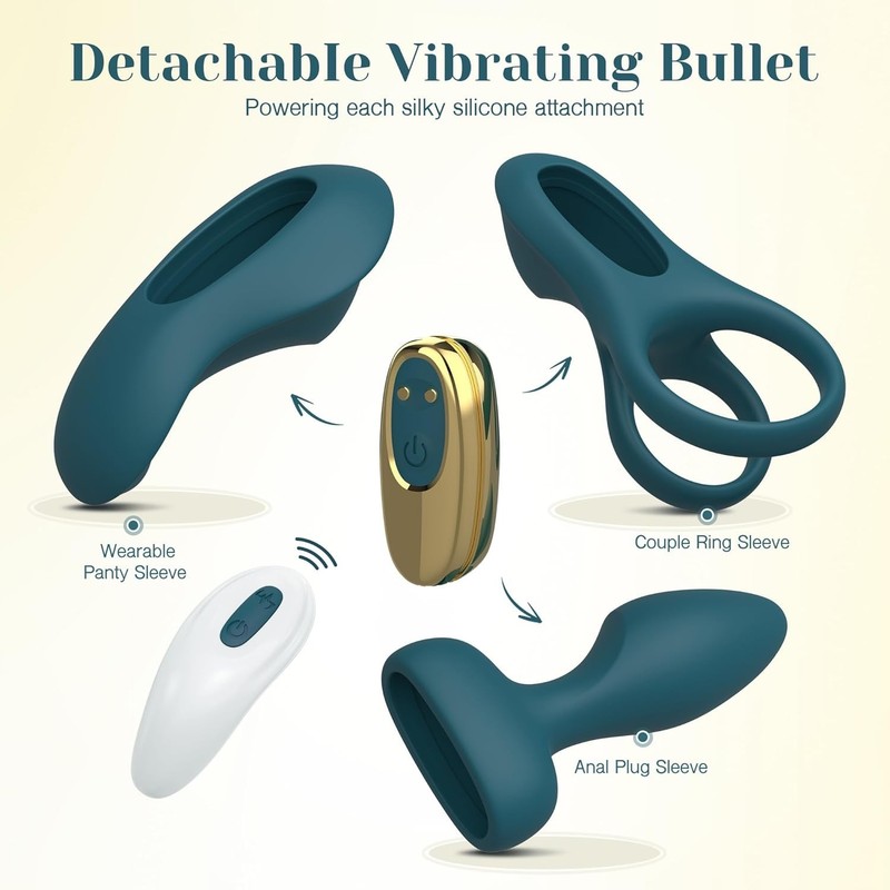 Couples Vibrator Set with Remote Control and 3 Silicone Sleeves for Partner Play gallery