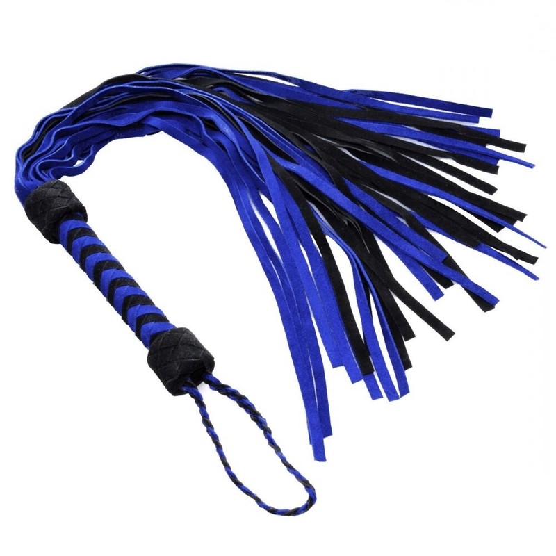 Strict Leather Suede Flogger Black and Blue Crop Whip IMPACT Bondage BDSM 18" gallery