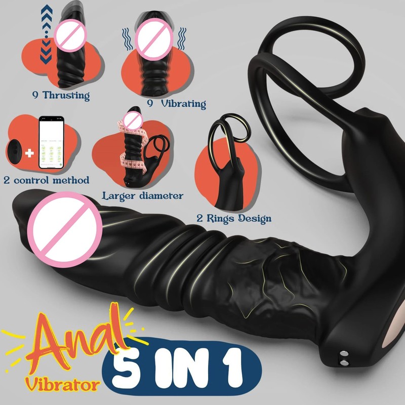 Bluetooth APP Vibrator Thrusting Telescopic WithCock Ring Dildo ProstateMassager gallery