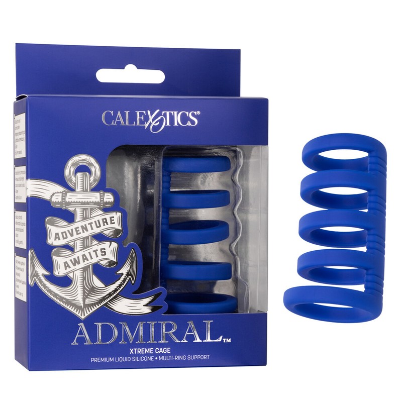 Cal Exotics Admiral Xtreme Cock Cage Blue – Silicone Multi-Ring Penis Support