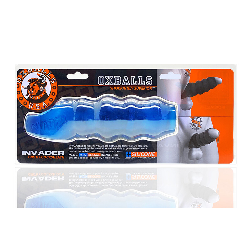 Oxballs Invader Rippled Textured Cock Sheath penis-sleeve Sex Toy Space Blue Ice