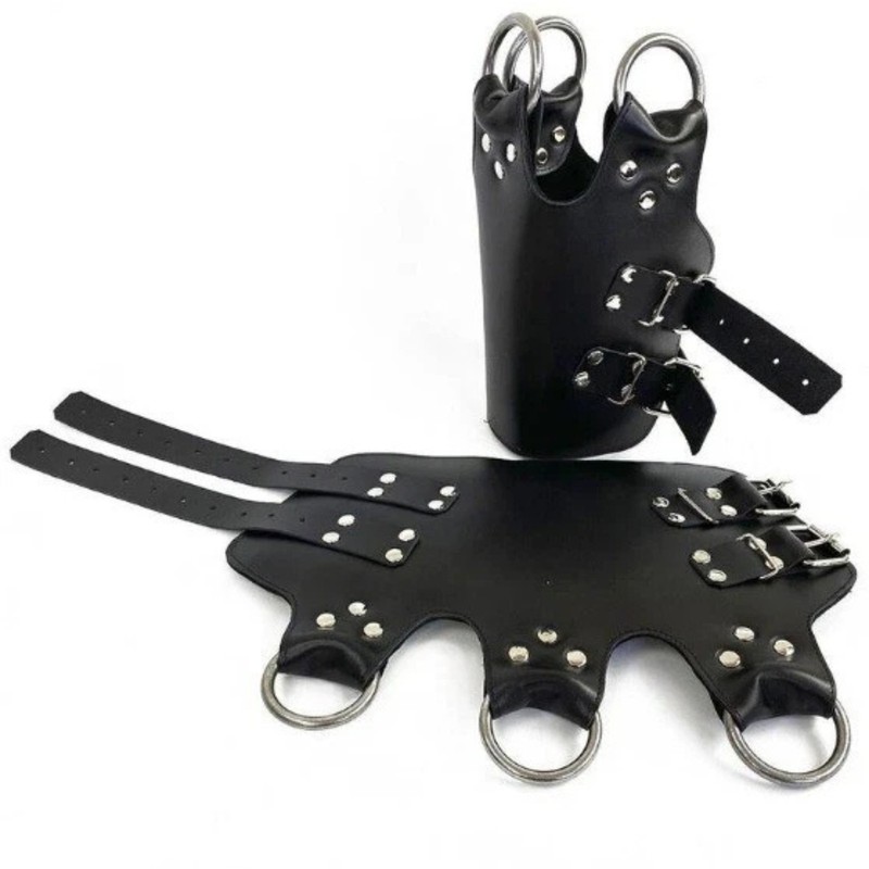 Real Strong Leather Ankle Boot Cuffs , Suspension Restraint Set 2 Pieces Black gallery