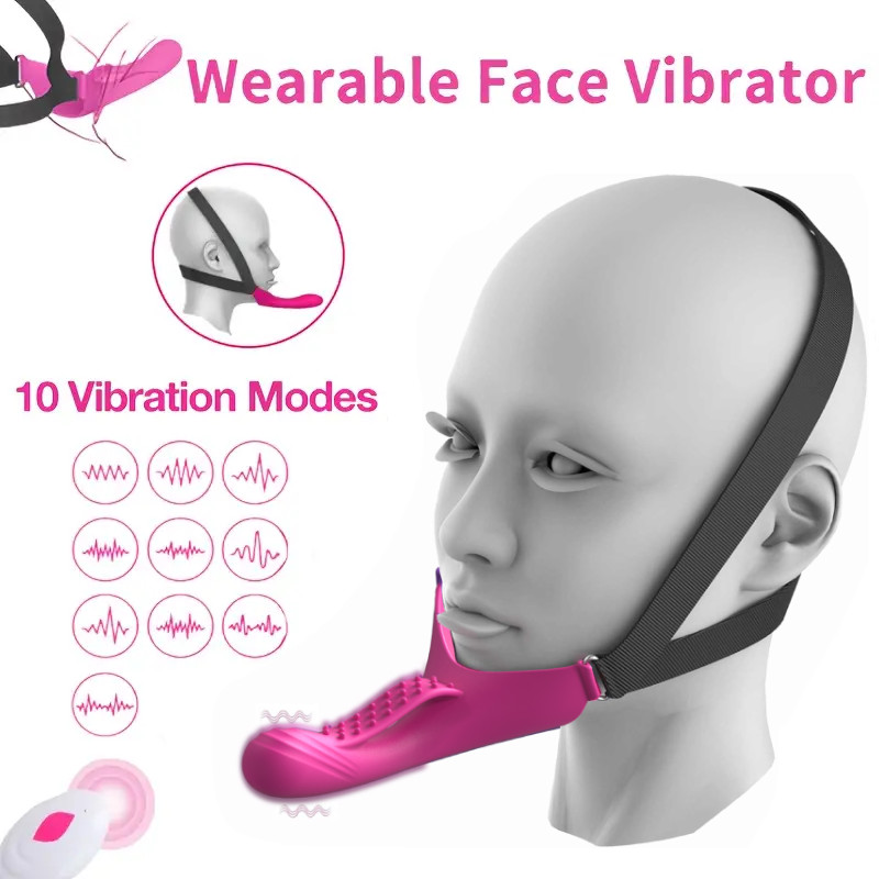 Strap-On Face Chin Harness Vibrator Dildo Wearable Head-Mounted Vibrating Oral