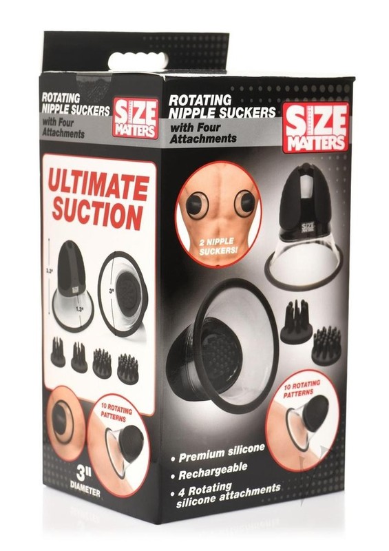 Size Matters 10X Rotating Rechargeable Silicone Nipple Suckers with 4 Attachment