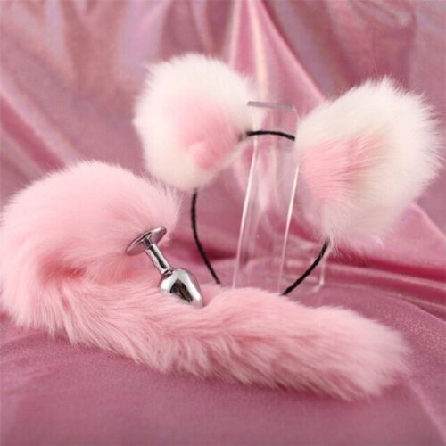 Fox Butt Kitten Tail Cute Cat Ears Headband Cosplay Game Romantic Insert Stopper