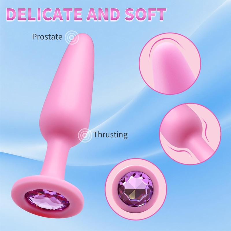 3Pcs Pink Silicone Gem Anal Butt Plug Set- Small, Medium and Big Gem Butt Plu... gallery
