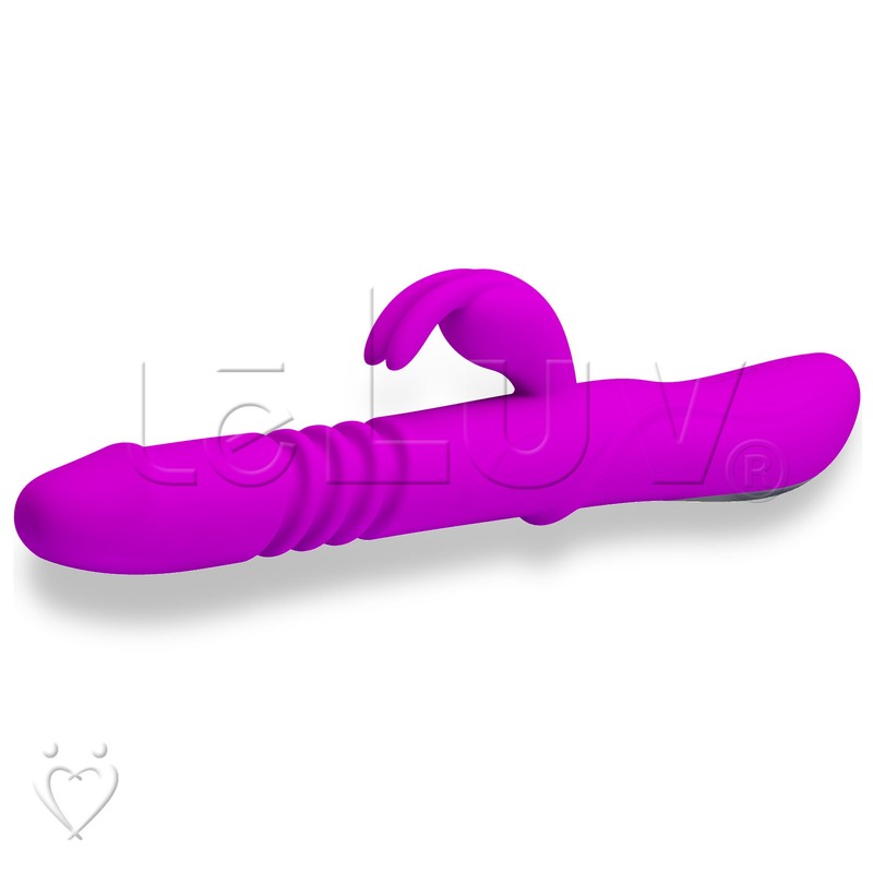 LeLuv Rechargable Rabbit Vibrator Thrusting and Rotating Smooth Purple Silicone gallery