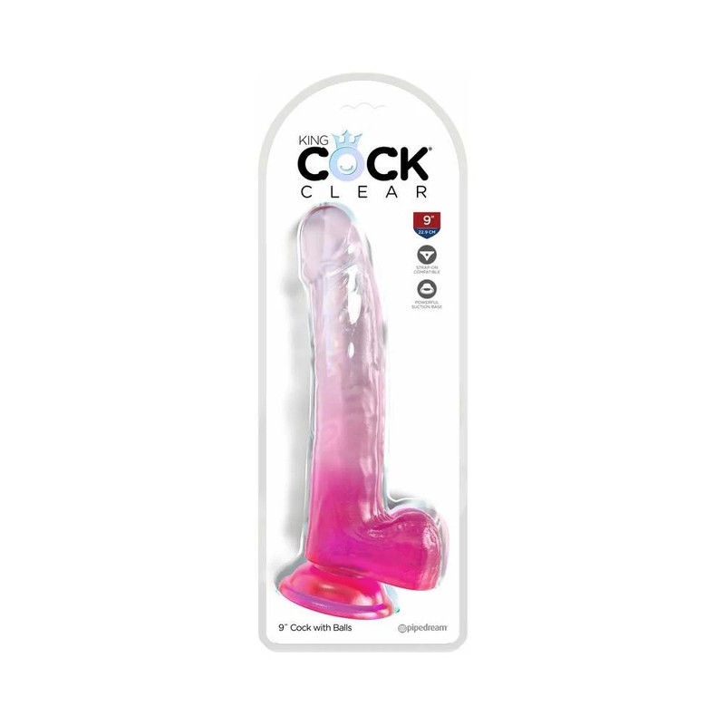 Pipedream King Cock Clear with Balls 9in Pink