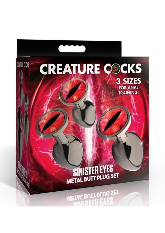 Creature Cocks Red Eye Metal Butt Plug Set (3 Piece) – Black/Red