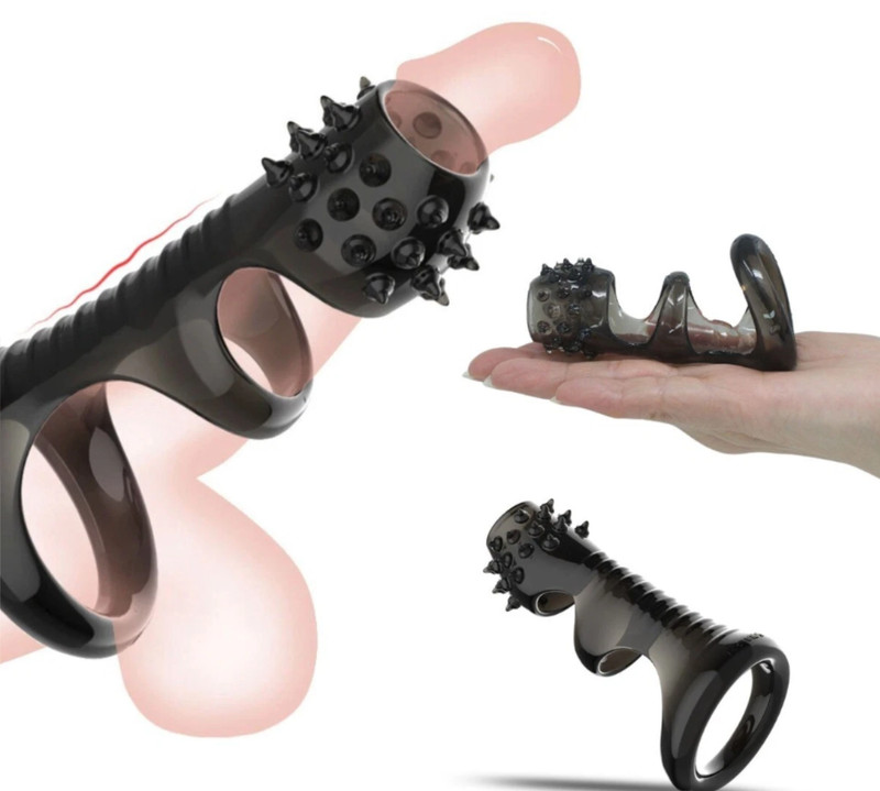 Male Penis Enhancer Sleeve Sheath Cock and Ball Ring Cage Sex Toy for Men Couple