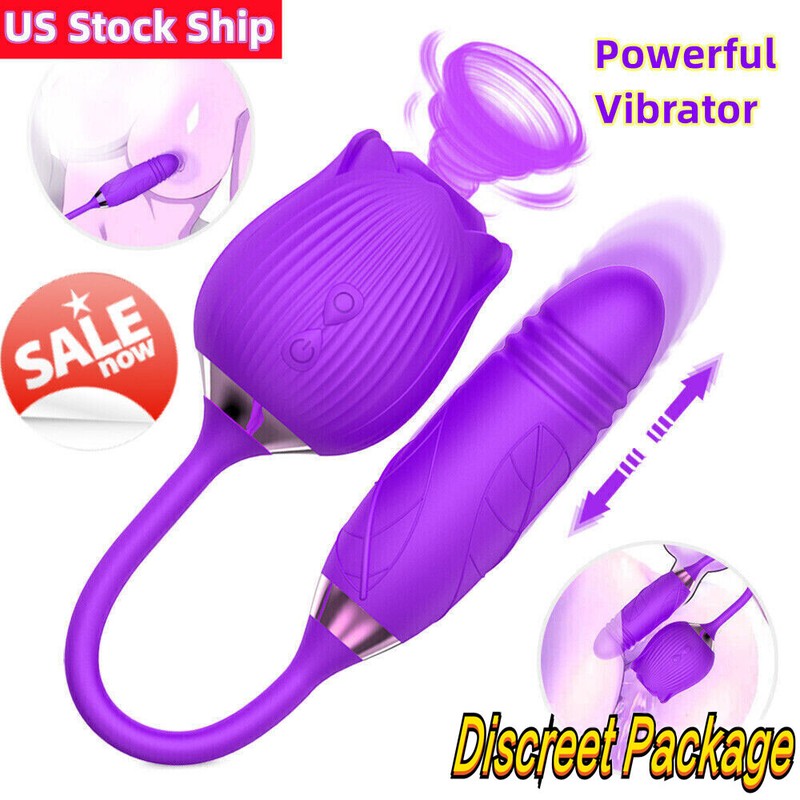 Rose Sucking Vibrator Clitoral G-spot Suction Thrusting Dildo Sex Toy 10 Speed