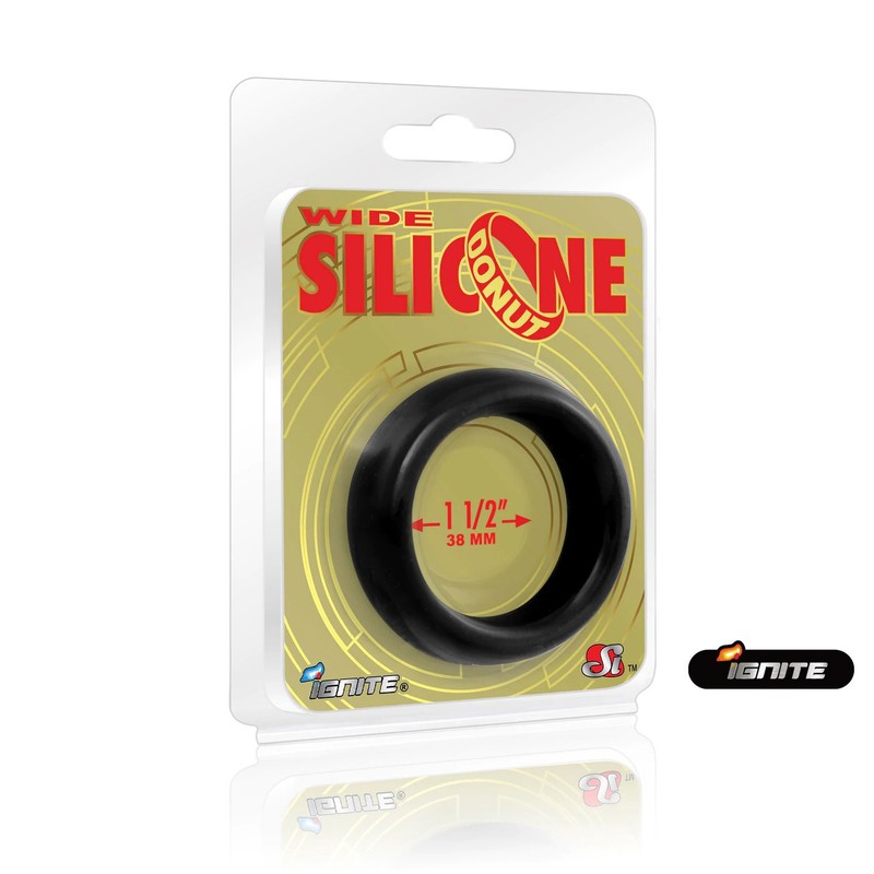 Ignite Cock Ring WIDE Silicone Donut THICK Penis Enlarger Black 1.5" Sex Toy Men gallery