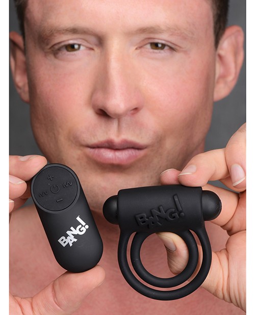 Bang! Vibrating Cock Ring & Bullet w/Remote Control - Black gallery
