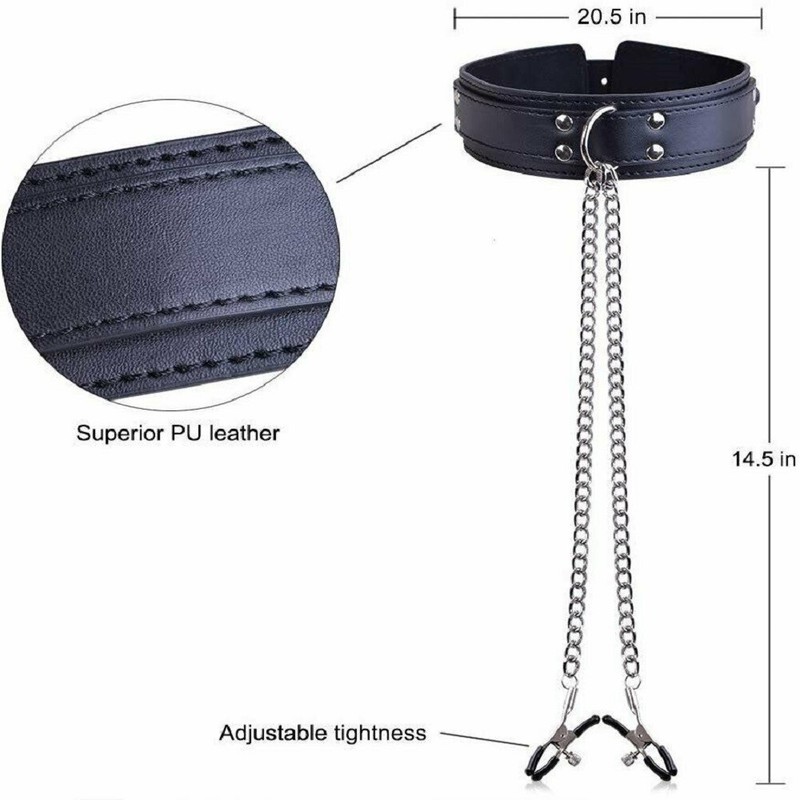 PU Leather Collar With Nipple SM Bondage Clamps Play Sex Toys for Couples gallery