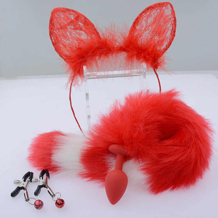 Ears Headwear+ Fox Tail Anal-Butt Plug Funny Rabbit Tail BDSM Roleplay Sex Toys