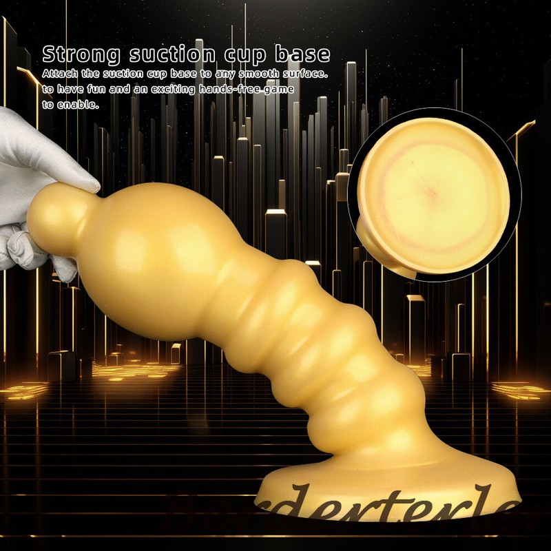 Oversized /Thick Golden Soft Silicone 9.5cm Giant Big Head Penis Anal Butt Plug gallery