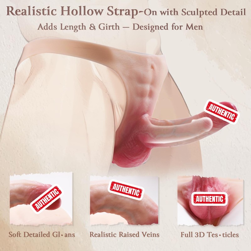 Strap On Dildo Harness Wearable Panties for Men, 5.6 Inch Realistic Hollow Pe... gallery