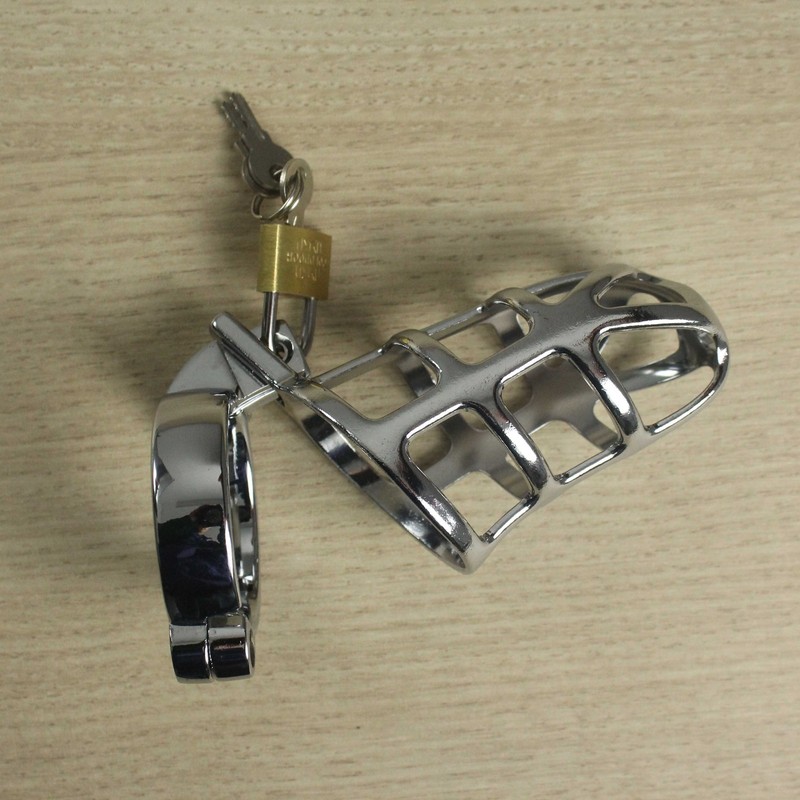 Metal Chastity Cage Penis Lock Device 40/42/45/50mm Cock Ring Sex Toy for Men SM gallery