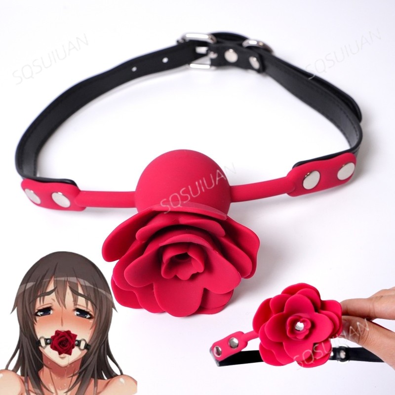 Silicone Open Mouth Gag Rose Breathable Ball Bondage Adjustable PU Leather SM