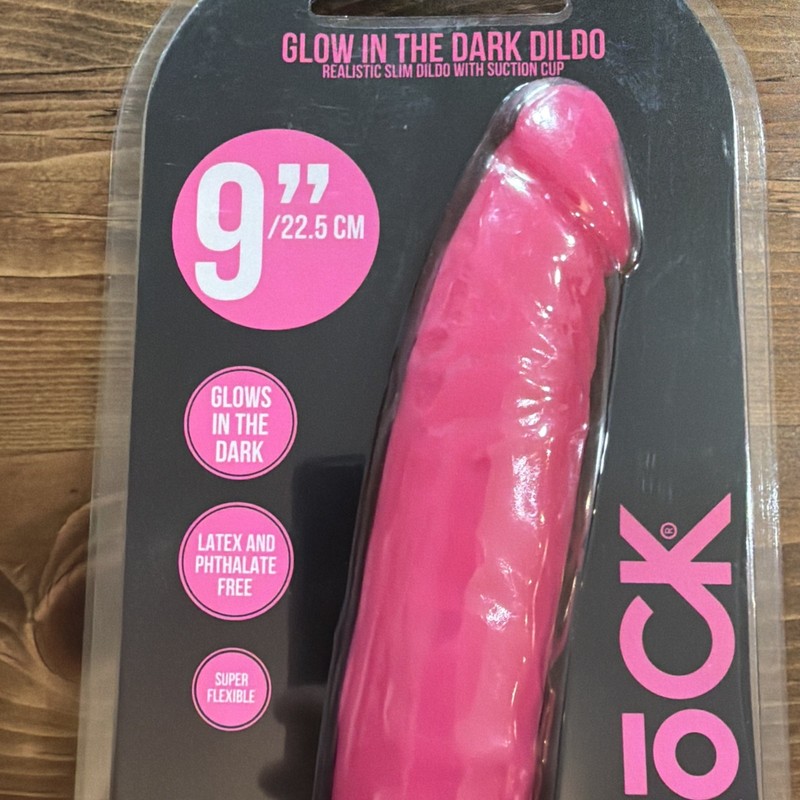 Realrock 9 inches Realistic Dildo With Suction Cup Glow In The Dark Pink, New gallery