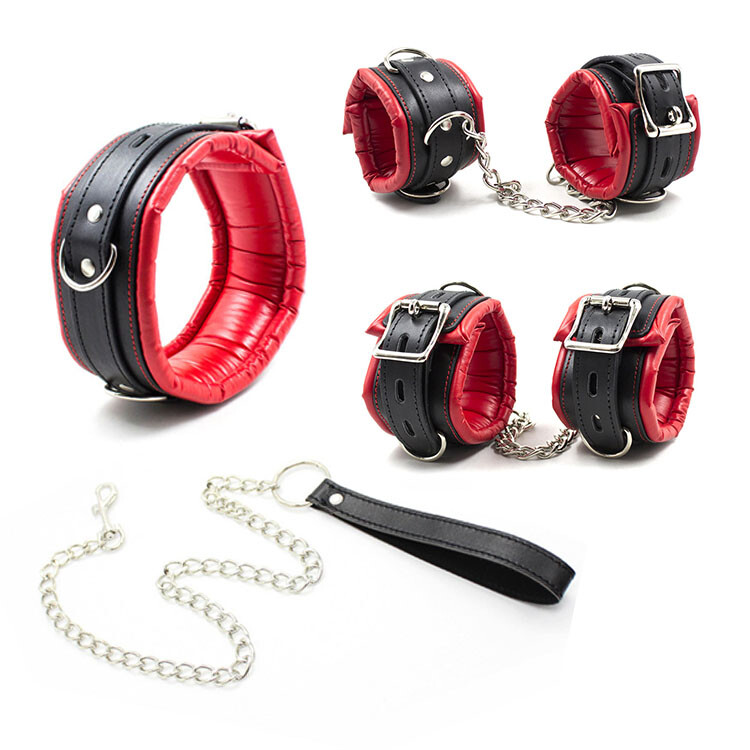 PU Leather Handcuffs&Ankle Cuffs&Collar Restraint Kit Set Bondage BDSM Sex Toy gallery