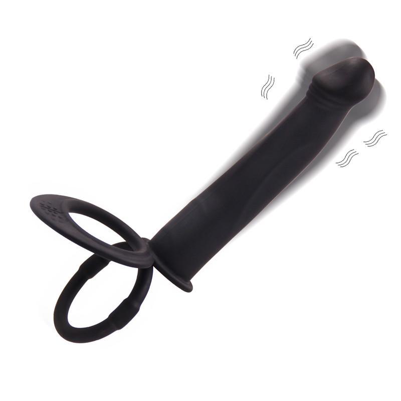 Vibrating Cock Ring Penis Double Penetrator Strap-on Dildo Men Couple Sex-toys gallery