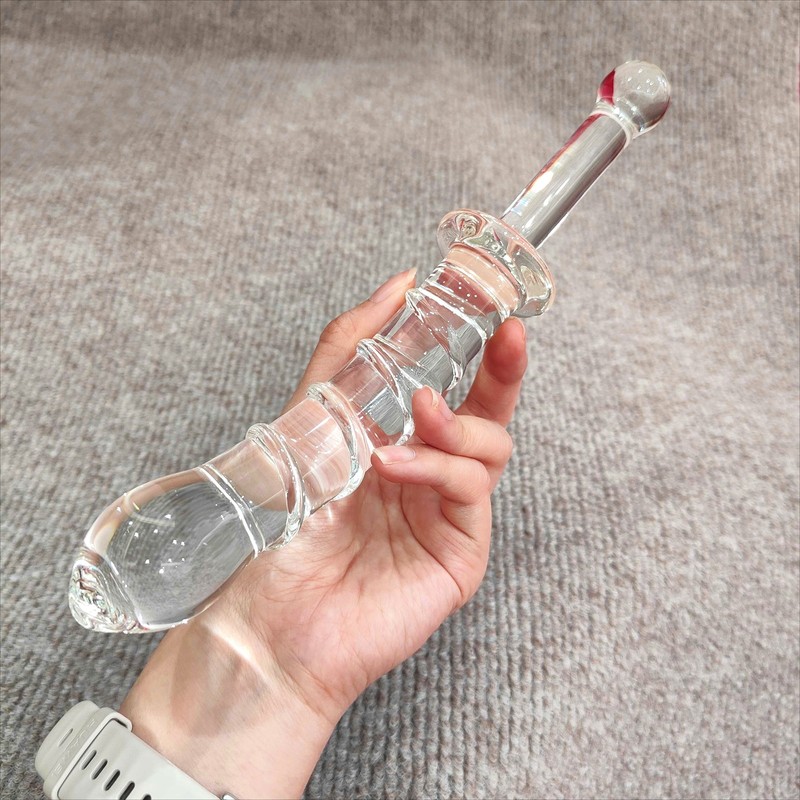 9IN Crystal Glass Dildo Massager Wand Anal Sex Handle Butt Plug G-Spot Men Women