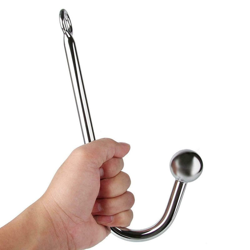 Bondage Neck To Wrist Handcuffs & Anal Hook Metal Butt Plug Restraint Sex Toy