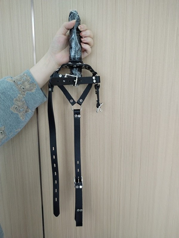 Bondage Head Harness with Double-Ended Dildo Oral Plug Open Mouth Gag Sex Toys gallery