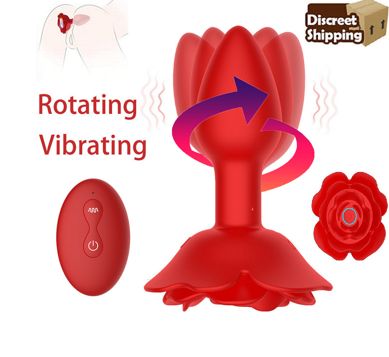 Rose Rotation Vibrating Anal Butt Plug Vibrator Rotating Sex Toys for Men Women