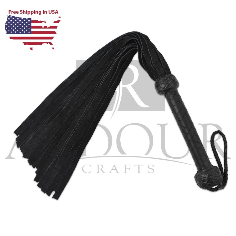 Handmade Genuine Cowhide Leather Flogger 25 Tail Wood Handle Stage Training Prop