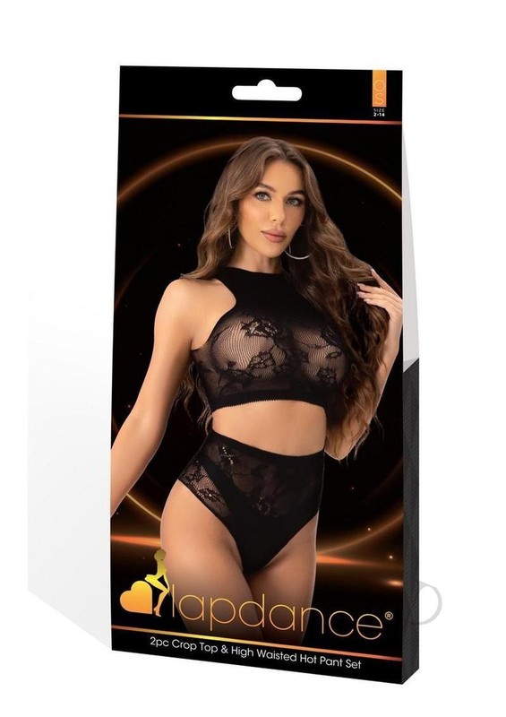 Lapdance Lingerie Crop Top and High Waist Hot Pants (2 Piece) – OS – Black