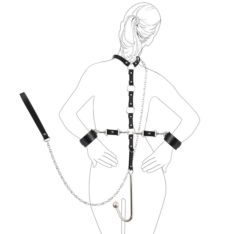 A set BDSM Sex Toys PU Leather Collar Neck Bondage Kit Anal Hook Metal Butt Plug gallery