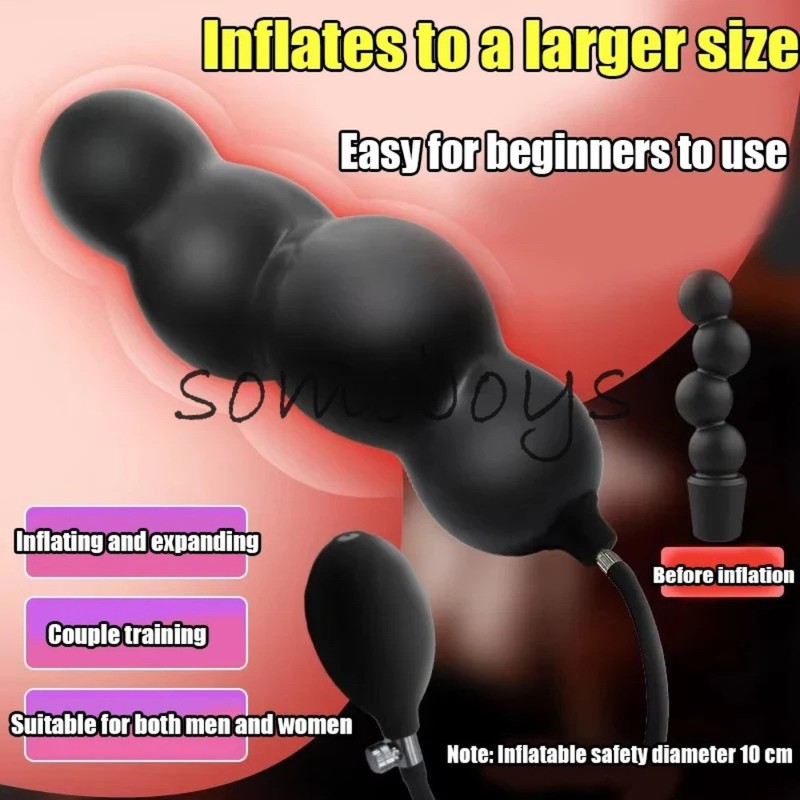 Inflatable Beaded Anal Plug Adjustable Expansion Silicone Sex Toy Anal Dildo Gay