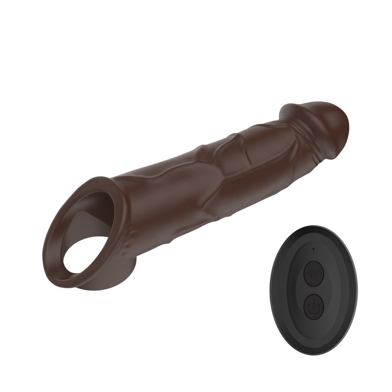 Extra 2&Prime; Remote Vibrating Penis Extender Sleeve Reusable Condom 50% Girth, 8&Prime;