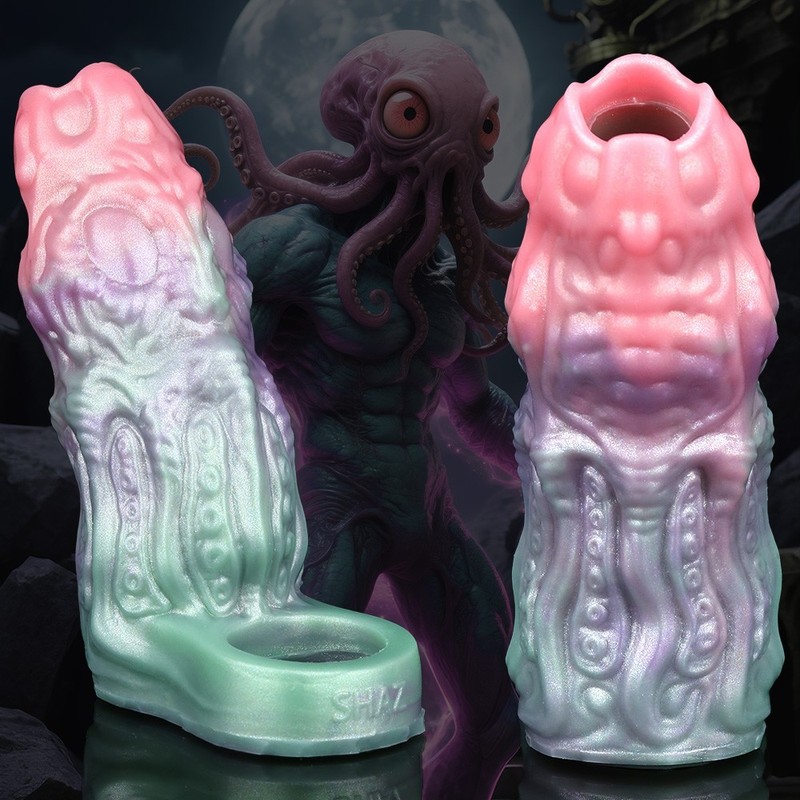 Reusable Hollow Silicone Fantasy Penis Sleeve With Muscle Texture Male Enhancer