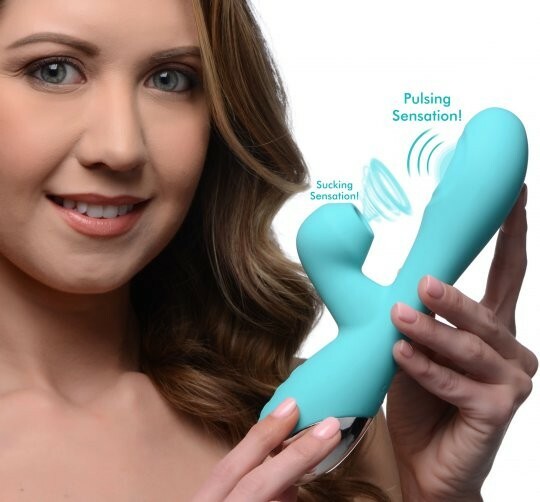 10X Silicone Suction Rabbit Vibrator – Teal