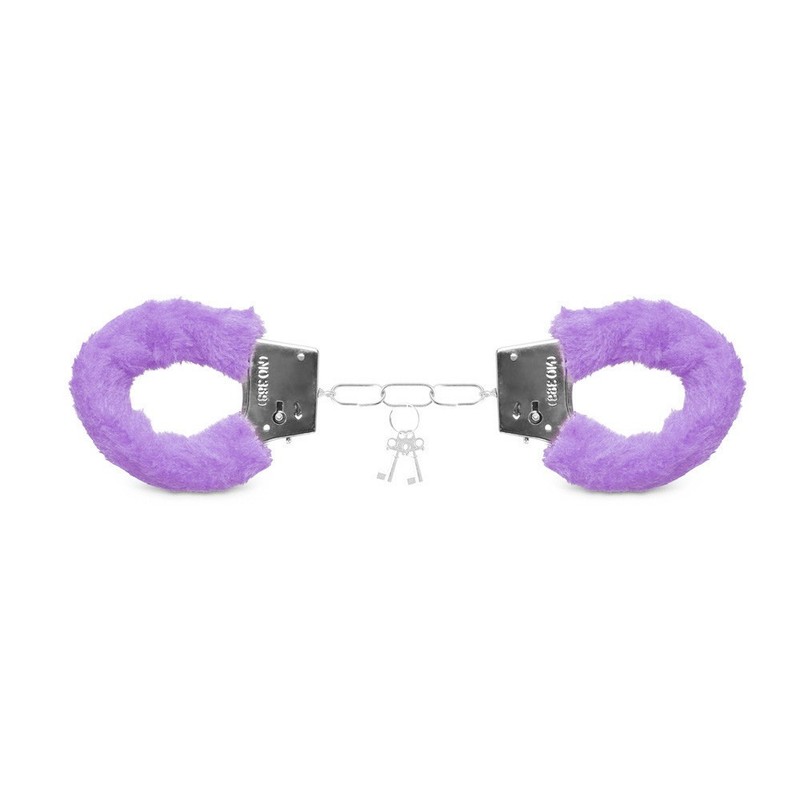 Beginners Red Furry Handcuffs Restraint Quick Release Button & Metal Keys