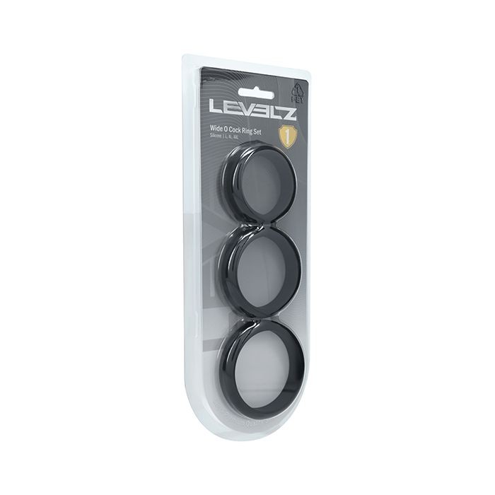 Shots Levelz Wide O Silicone Cock Ring Set of 3 (42 mm, 50 mm, 55 mm) – Black