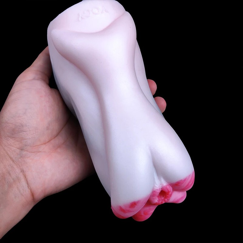 Silicone Masturbator Pussy Stroker Anal Vaginal Dual Channel Penis Adult Sex Toy