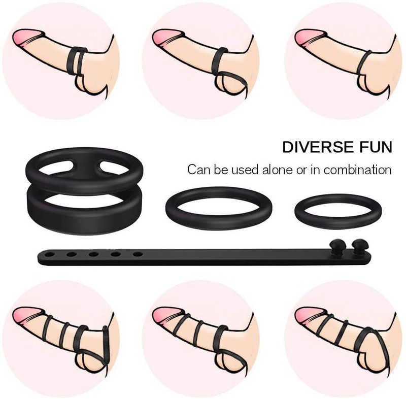 4PCS Penis Cock Ring Delay Ejaculation Adjustable Cockring Erection Sex Toys Men