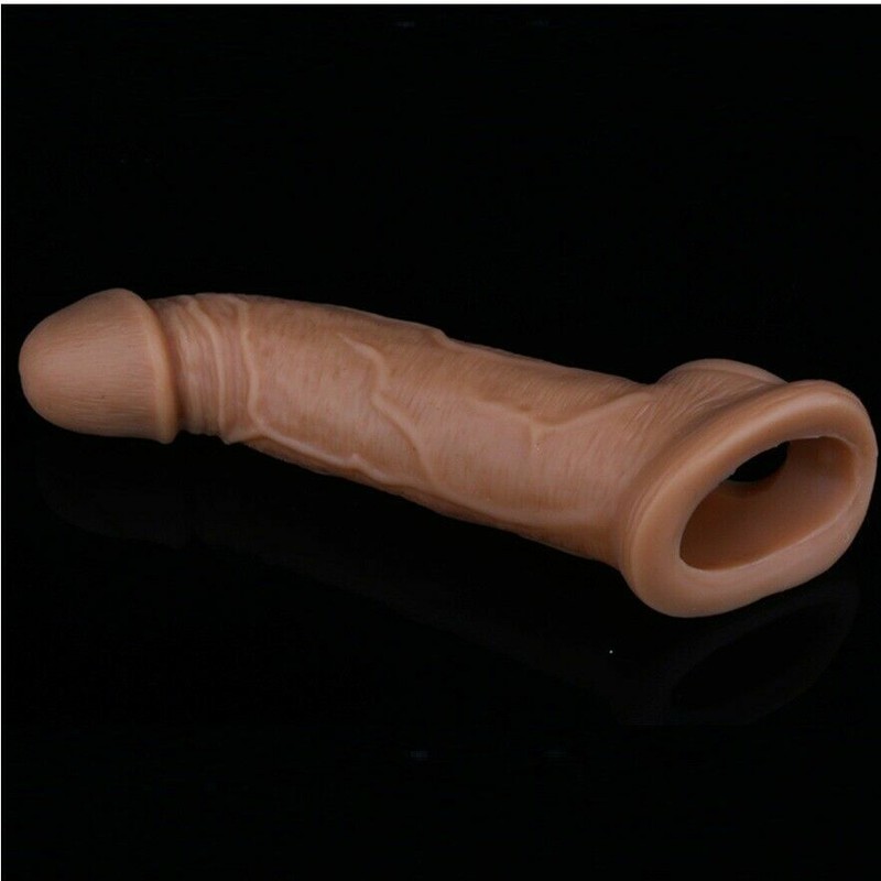 Reusable Male Penis Sleeve Sheath Realistic Man Dong Dick Extension Extender Big gallery