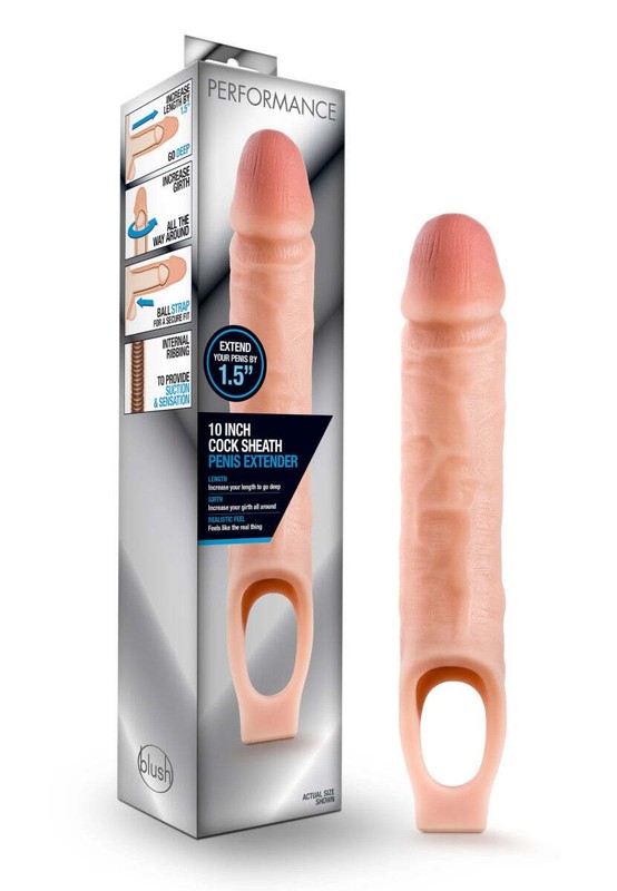 Blush Performance 10 Inch Ultra Soft Silicone Ribbed Cock Sheath Penis Extender