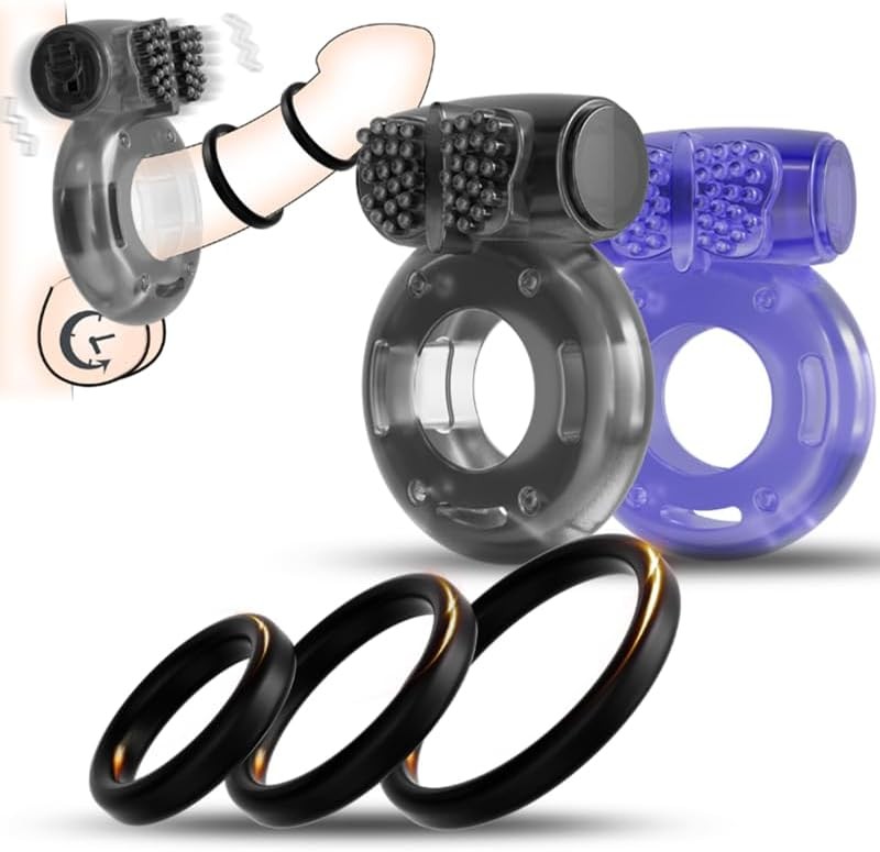 5Pcs Vibrating Cock Ring Sex Toys Penis Sleeve, Penis Rings Cockring Clitoral Vi