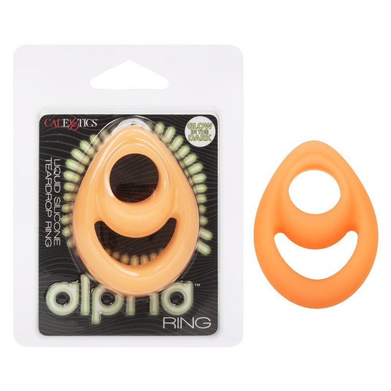 Cal Exotics Alpha Glow-In-The-Dark Liquid Silicone Teardrop Penis Ring – Orange