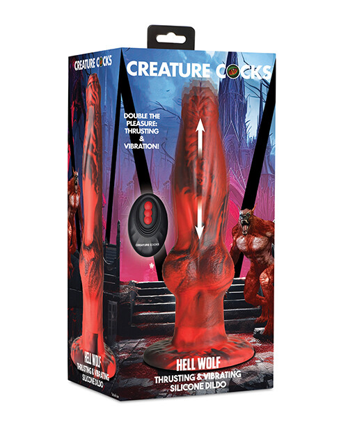 Creature C*cks Hell-Wolf Thrusting & Vibr*ting Silicone D*ldo – Black/Red