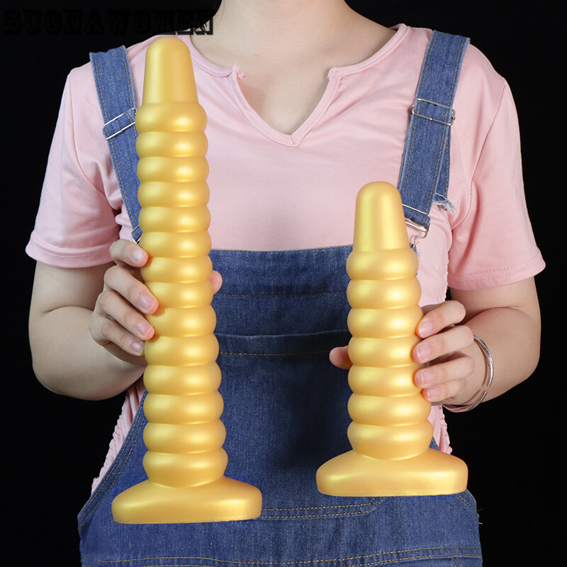34x6cm Golden Butt Plug Long Anal Dildo Huge Dilator Balls Big Bead Tool Sex Toy gallery