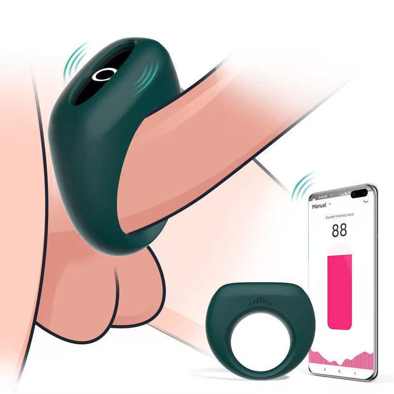 Cock Ring Vibrator long distance phone app Penis Vibrating silicone rechargeable