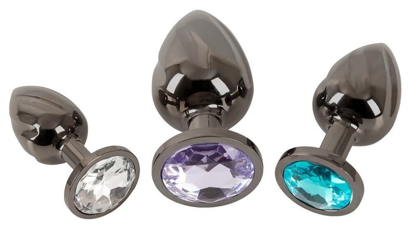 3 Butt Plug Metal Kit with Gem Anal Training Various Sizes and Weights