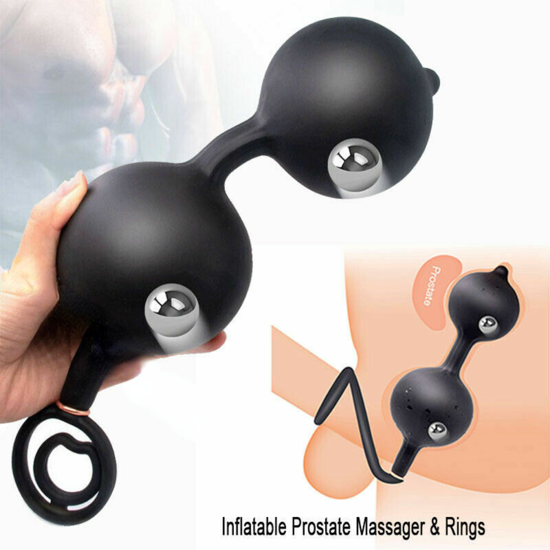 Inflatable Dildo Anal Beads Butt Plug Male Prostate Massager Cock Penis Ring